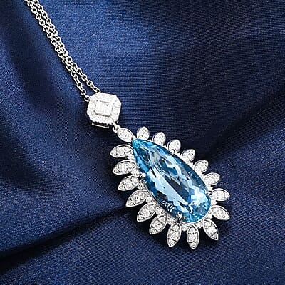 Chairman Vault Collection Certified & Appraised Rhapsody AAAA Santa Maria Aquamarine and E-F VS Diamond 17.85 ctw Pendant Necklace in 950 Platinum 18 Inches 20.75 Grams