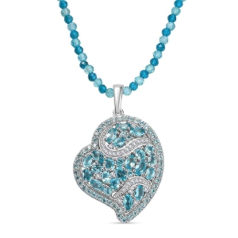D'Joy Betroka Blue Apatite and Multi Gemstone 36.50 ctw Pendant with Beaded Necklace (18 Inches) in Rhodium Over Sterling Silver