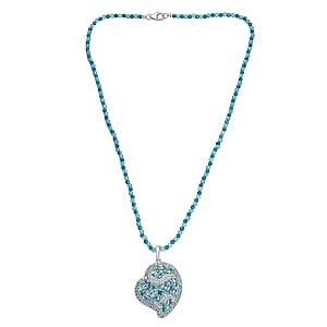 D'Joy Betroka Blue Apatite and Multi Gemstone 36.50 ctw Pendant with Beaded Necklace (18 Inches) in Rhodium Over Sterling Silver