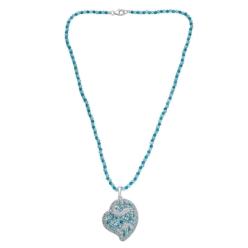 D'Joy Betroka Blue Apatite and Multi Gemstone 36.50 ctw Pendant with Beaded Necklace (18 Inches) in Rhodium Over Sterling Silver