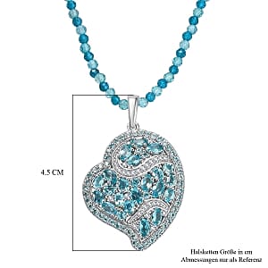 D'Joy Betroka Blue Apatite and Multi Gemstone 36.50 ctw Pendant with Beaded Necklace (18 Inches) in Rhodium Over Sterling Silver