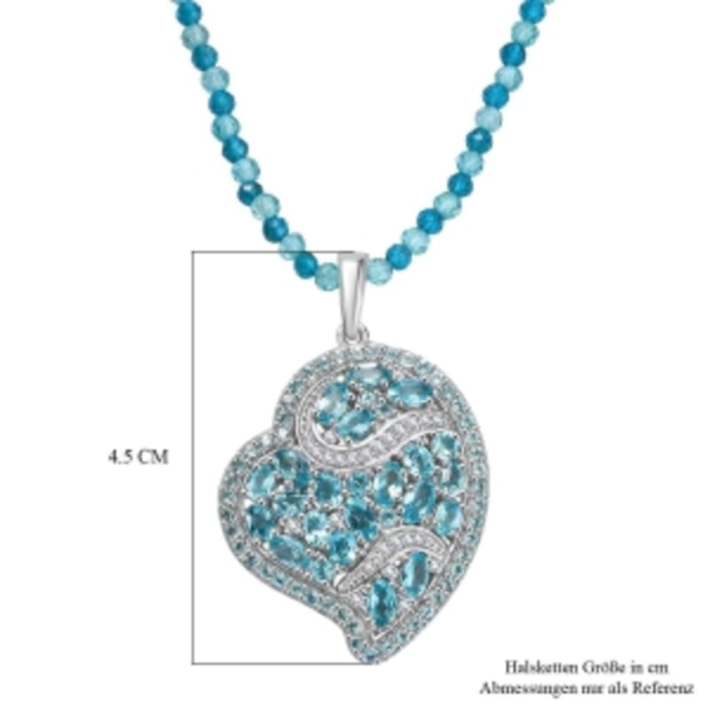 D'Joy Betroka Blue Apatite and Multi Gemstone 36.50 ctw Pendant with Beaded Necklace (18 Inches) in Rhodium Over Sterling Silver