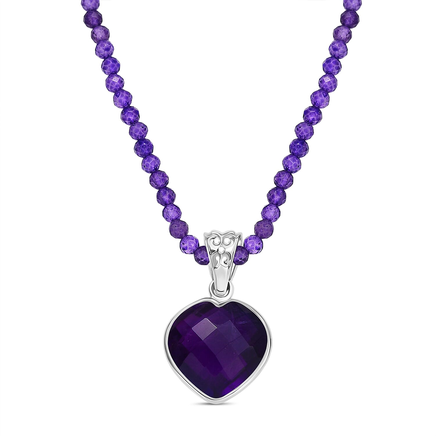 D'Joy African Amethyst 40.90 ctw Pendant Necklace in Rhodium Over Sterling Silver 20 Inches 