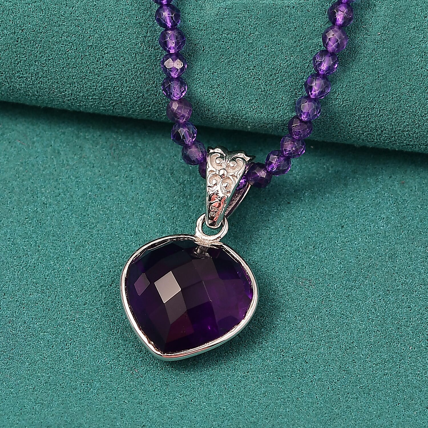 D'Joy African Amethyst 40.90 ctw Pendant Necklace in Rhodium Over Sterling Silver 20 Inches 