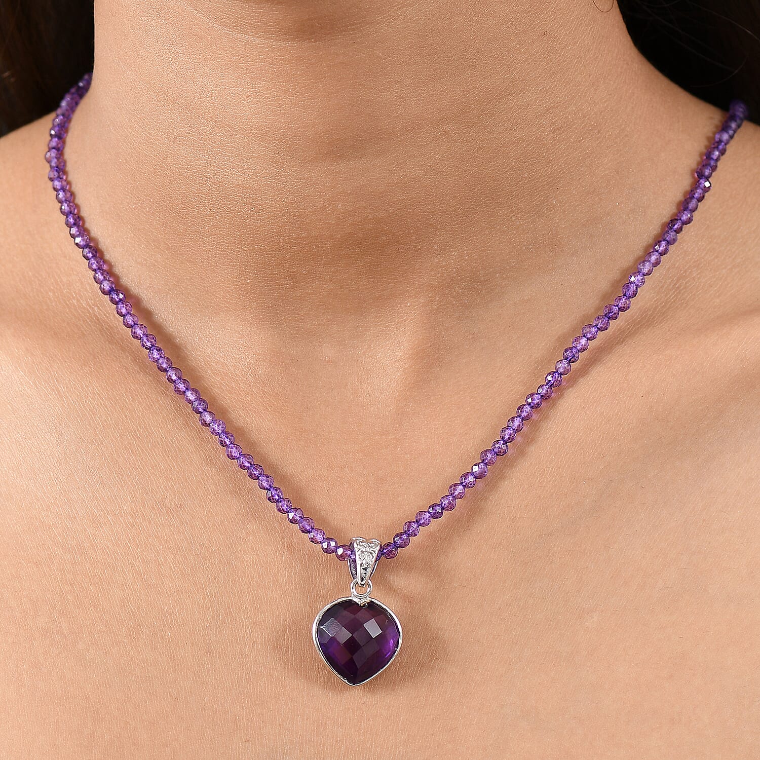 D'Joy African Amethyst 40.90 ctw Pendant Necklace in Rhodium Over Sterling Silver 20 Inches 