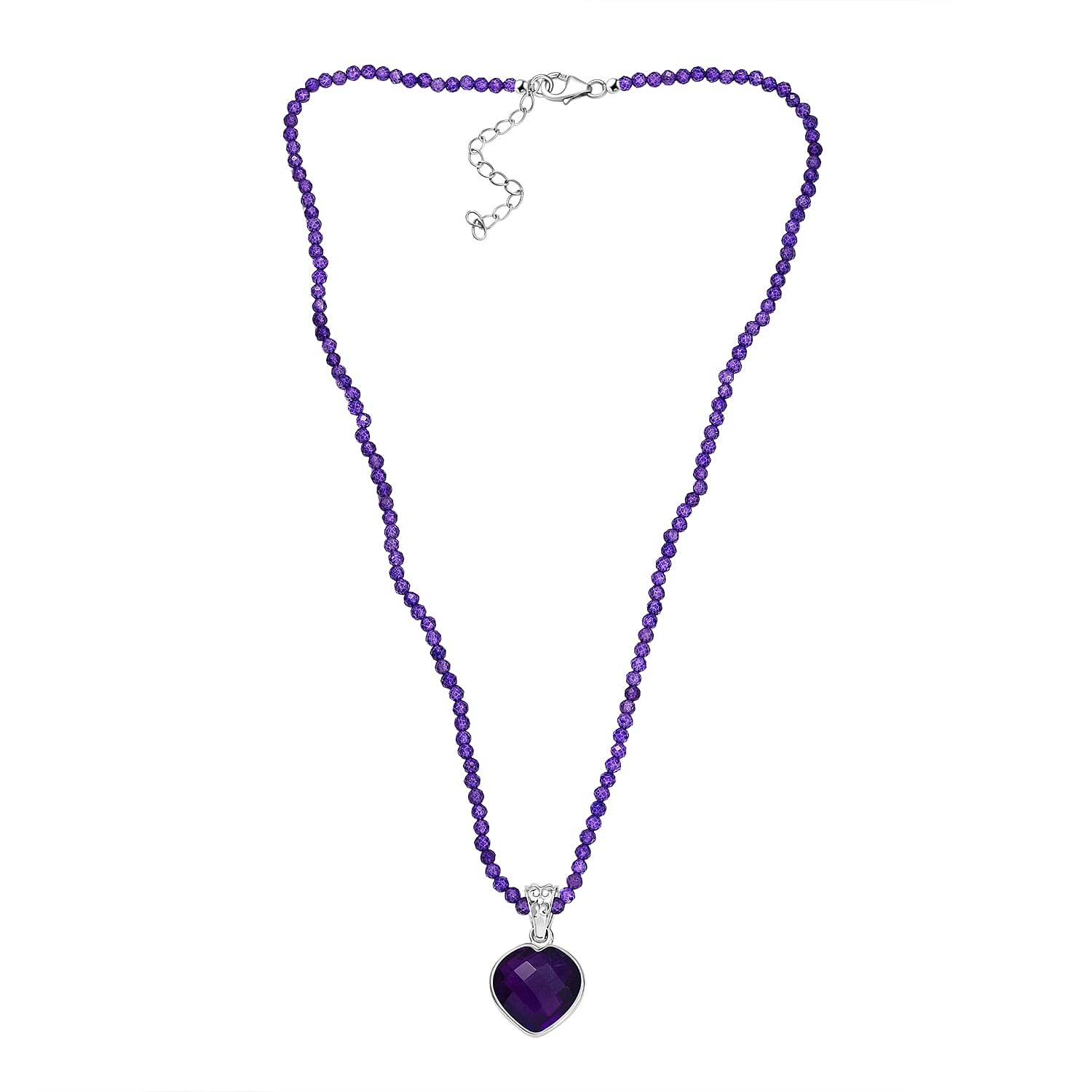 D'Joy African Amethyst 40.90 ctw Pendant Necklace in Rhodium Over Sterling Silver 20 Inches 