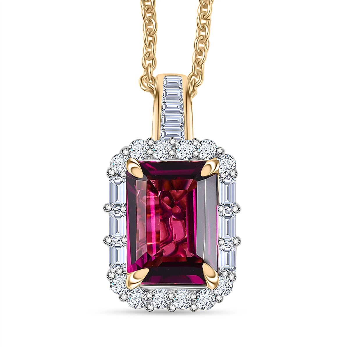 Luxoro AAA Radiant Ember Garnet and I2 Diamond 2.11 ctw Pendant Necklace in 10K Yellow Gold 20 Inches image number 0