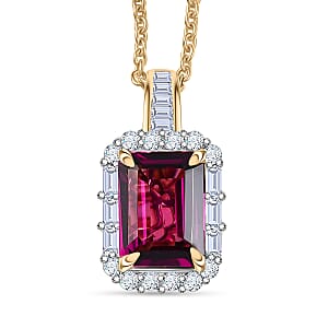 Luxoro AAA Radiant Ember Garnet and I2 Diamond 2.11 ctw Pendant Necklace in 10K Yellow Gold 20 Inches