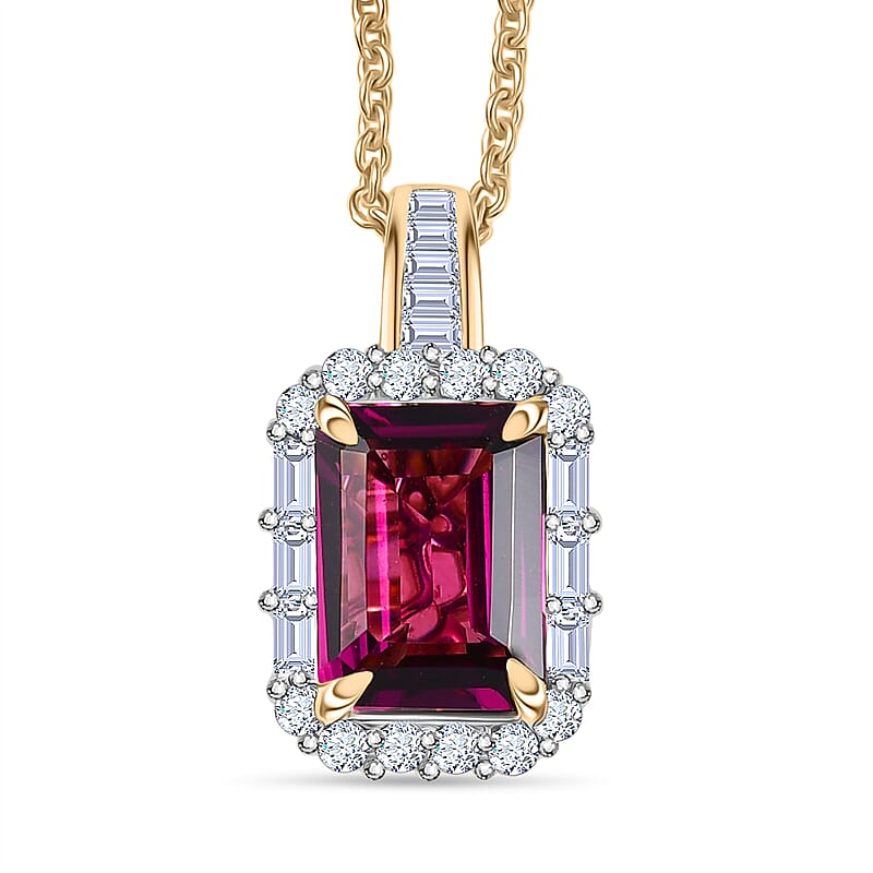 Luxoro AAA Radiant Ember Garnet and I2 Diamond 2.11 ctw Pendant Necklace in 10K Yellow Gold 20 Inches