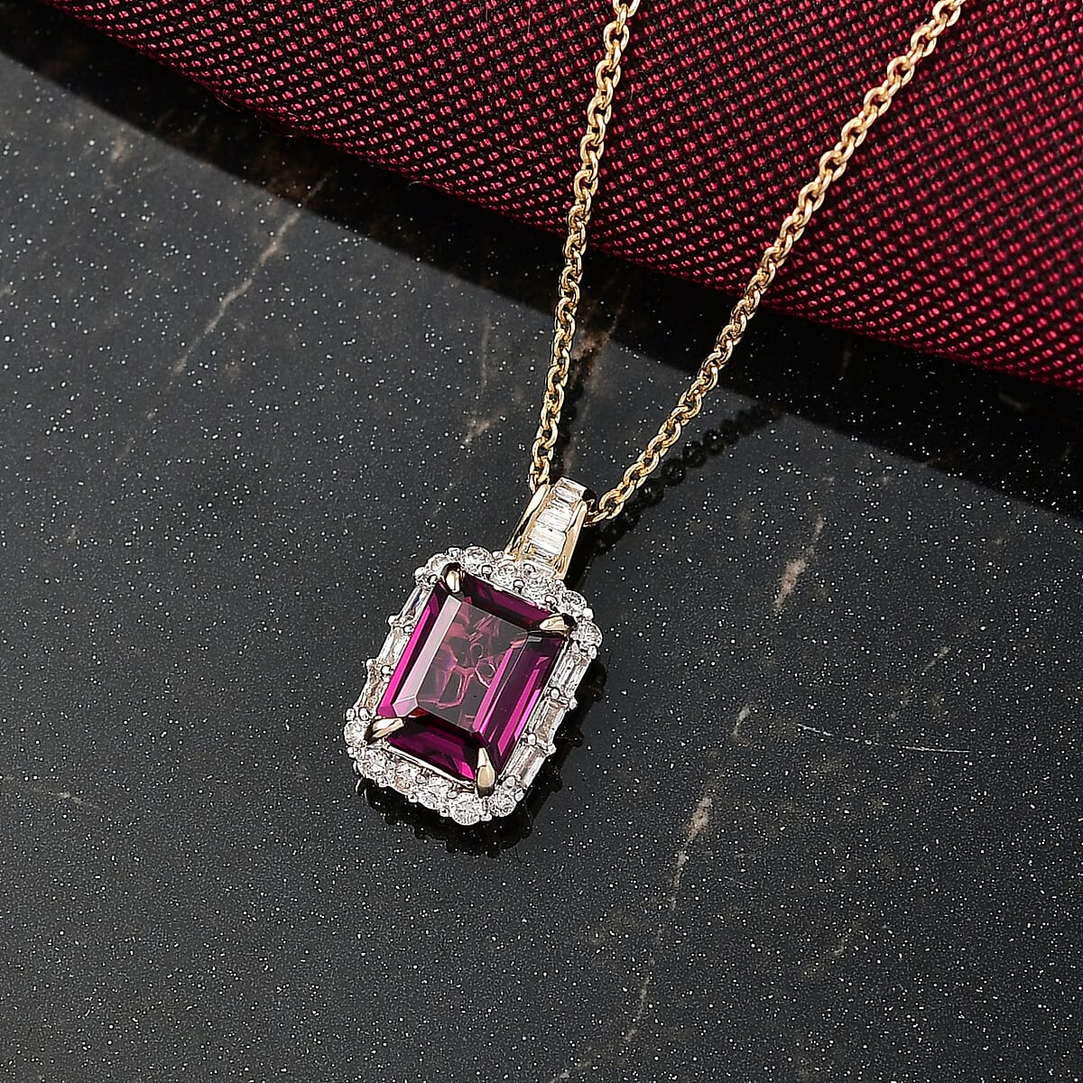 Luxoro AAA Radiant Ember Garnet and I2 Diamond 2.11 ctw Pendant Necklace in 10K Yellow Gold 20 Inches image number 1