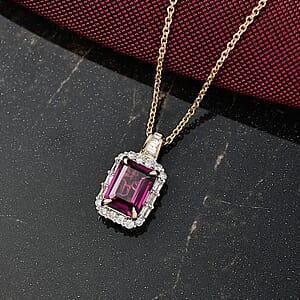 Luxoro AAA Radiant Ember Garnet and I2 Diamond 2.11 ctw Pendant Necklace in 10K Yellow Gold 20 Inches