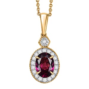 Luxoro AAA Radiant Ember Garnet and G-H I2 Diamond 1.65 ctw Pendant Necklace in 10K Yellow Gold 20 Inches