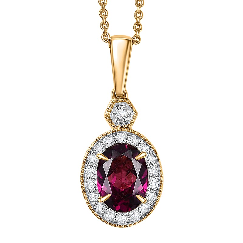 Luxoro AAA Radiant Ember Garnet and G-H I2 Diamond 1.65 ctw Pendant Necklace in 10K Yellow Gold 20 Inches