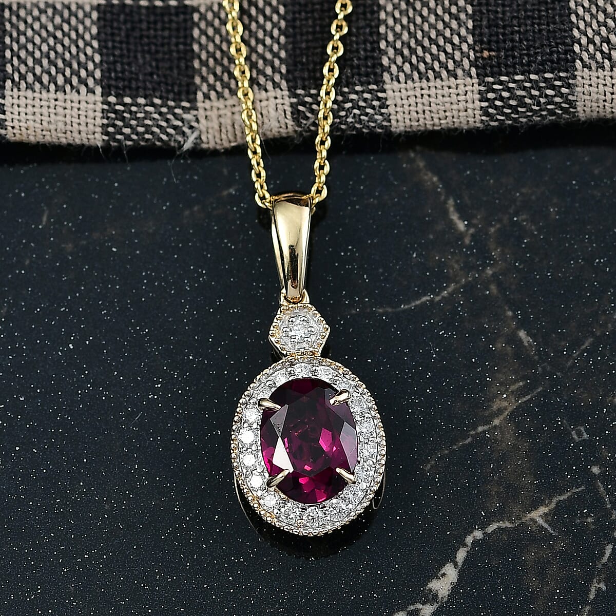 Luxoro AAA Radiant Ember Garnet and G-H I2 Diamond 1.65 ctw Pendant Necklace in 10K Yellow Gold 20 Inches image number 1