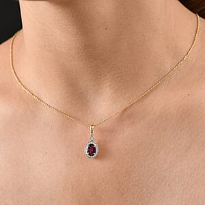 Luxoro AAA Radiant Ember Garnet and G-H I2 Diamond 1.65 ctw Pendant Necklace in 10K Yellow Gold 20 Inches