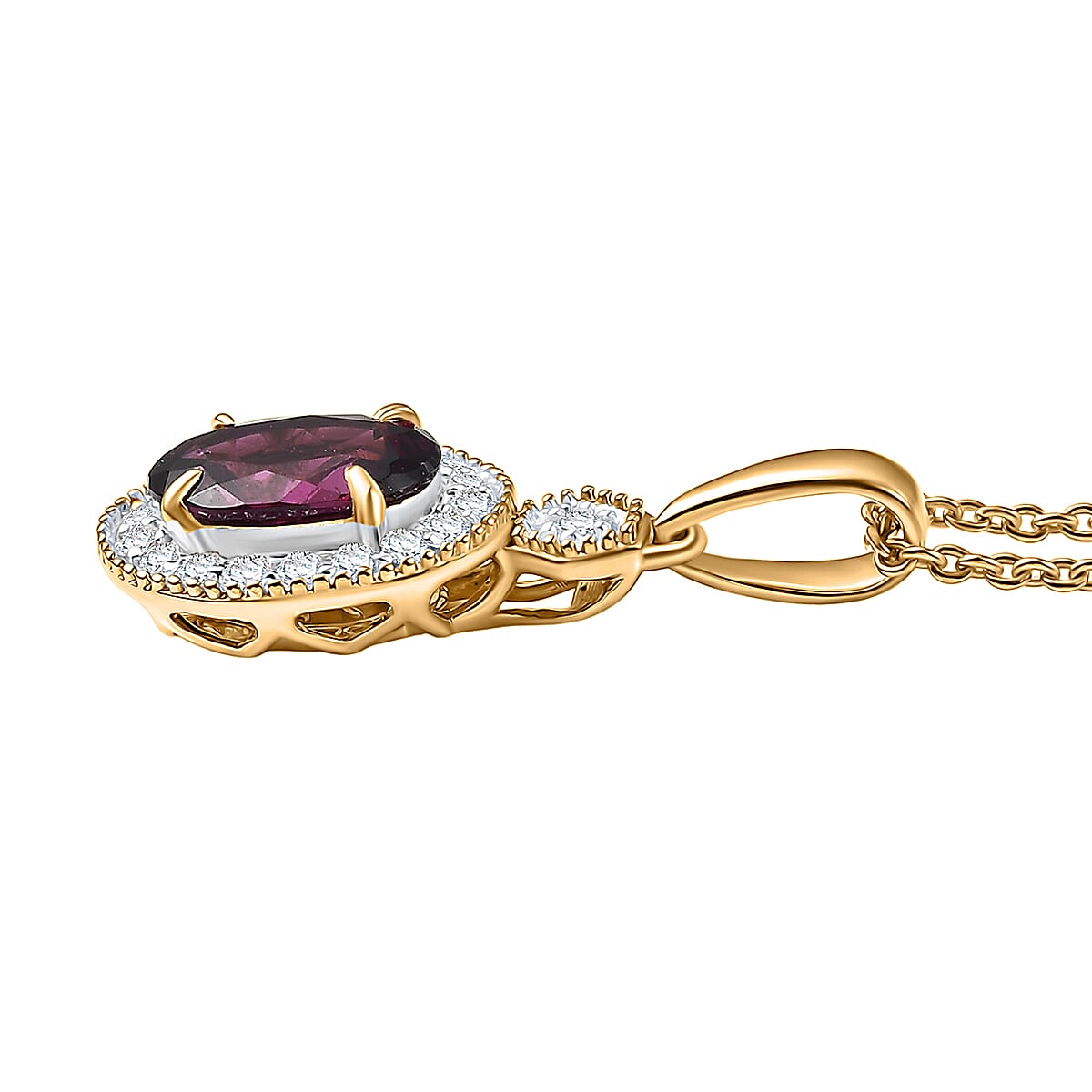 Luxoro AAA Radiant Ember Garnet and G-H I2 Diamond 1.65 ctw Pendant Necklace in 10K Yellow Gold 20 Inches image number 3