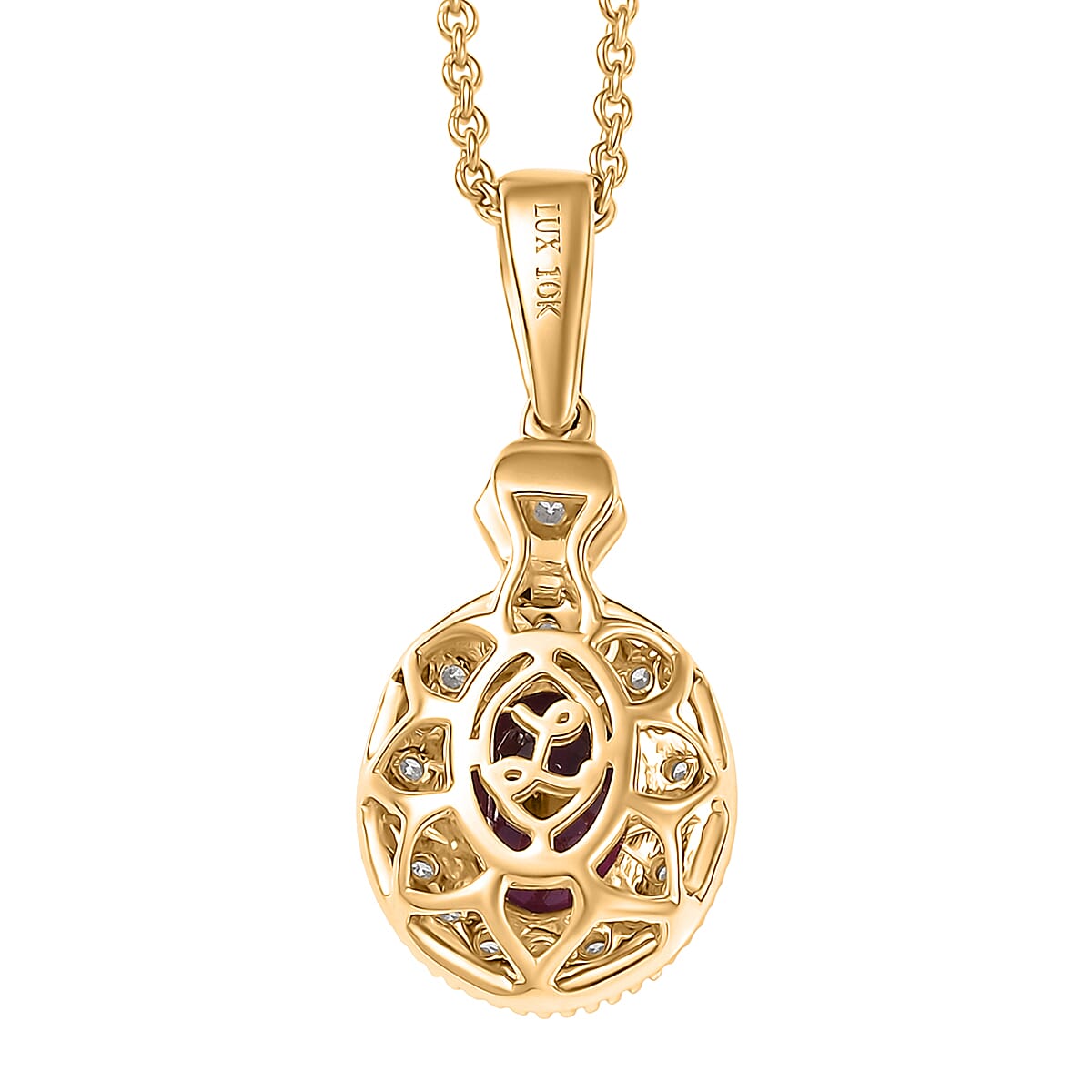 Luxoro AAA Radiant Ember Garnet and G-H I2 Diamond 1.65 ctw Pendant Necklace in 10K Yellow Gold 20 Inches image number 4
