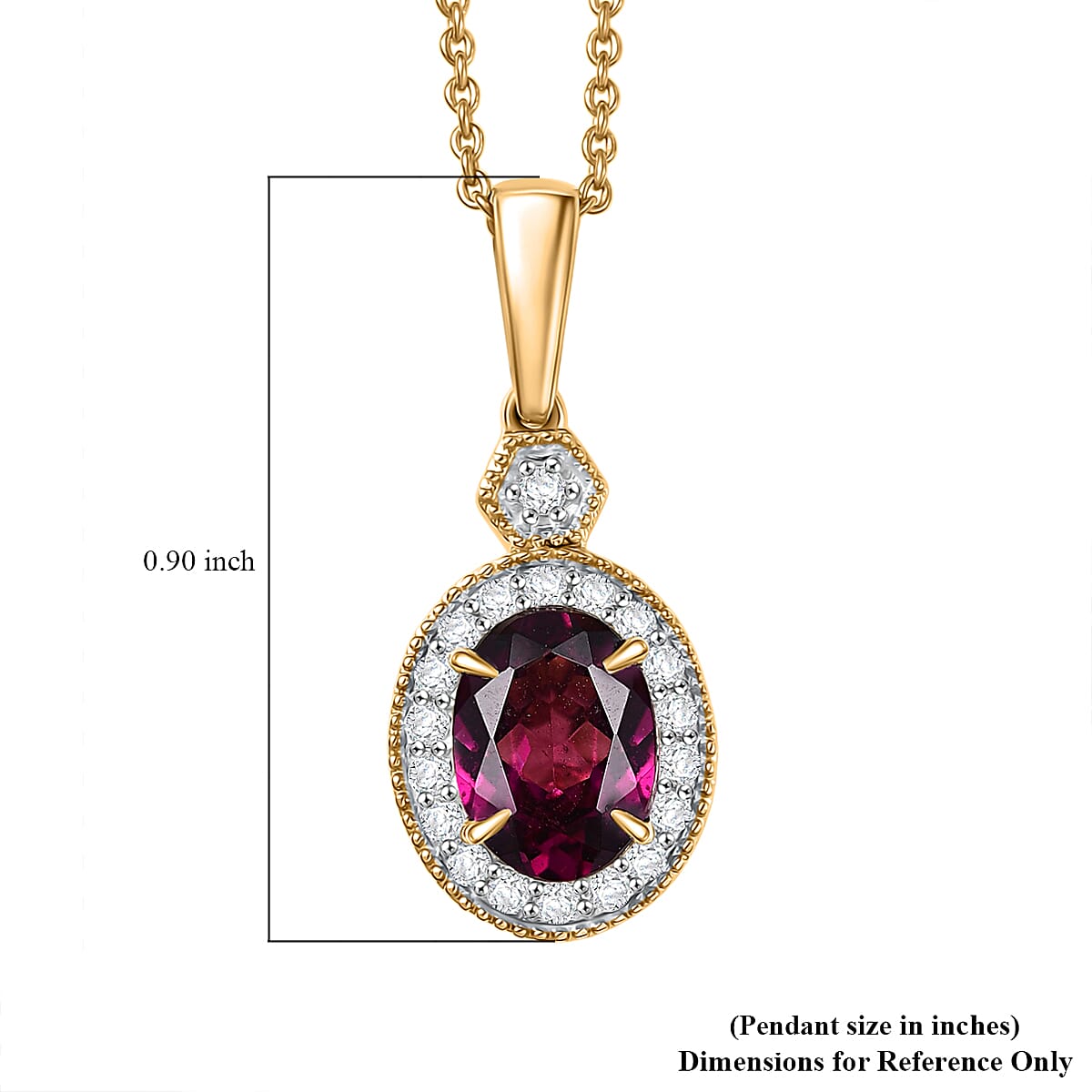 Luxoro AAA Radiant Ember Garnet and G-H I2 Diamond 1.65 ctw Pendant Necklace in 10K Yellow Gold 20 Inches image number 5