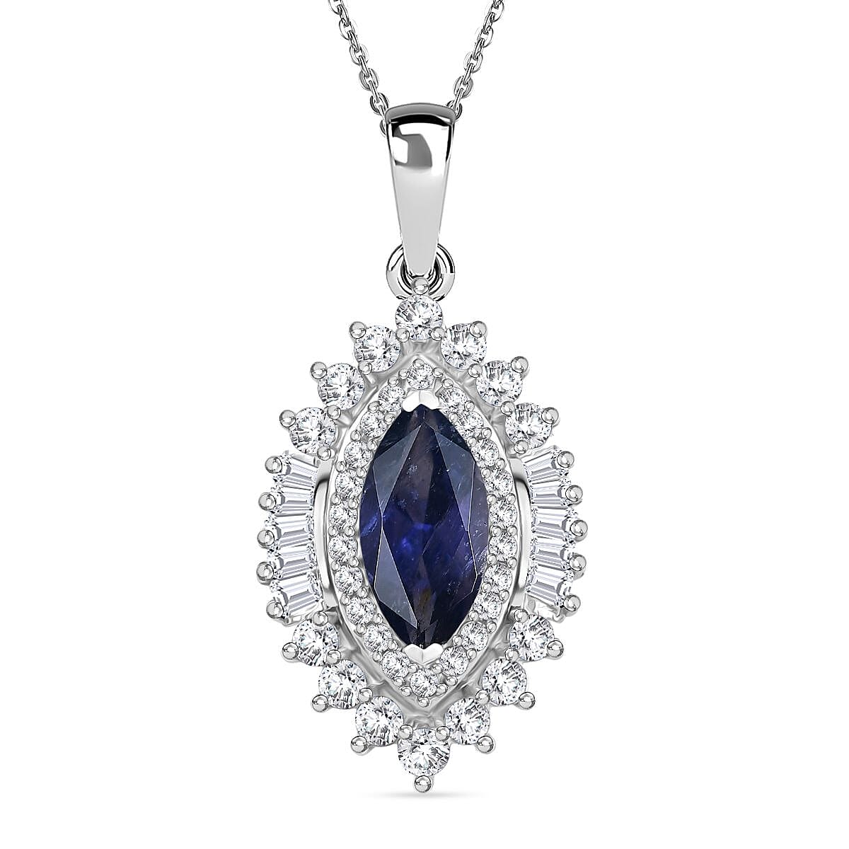 D'Joy Catalina Iolite and White Zircon 2.75 ctw Pendant Necklace in Rhodium Over Sterling Silver 20 Inches image number 0
