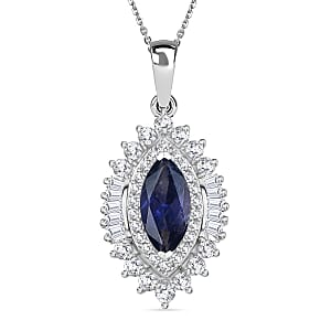 D'Joy Catalina Iolite and White Zircon 2.75 ctw Pendant Necklace in Rhodium Over Sterling Silver 20 Inches