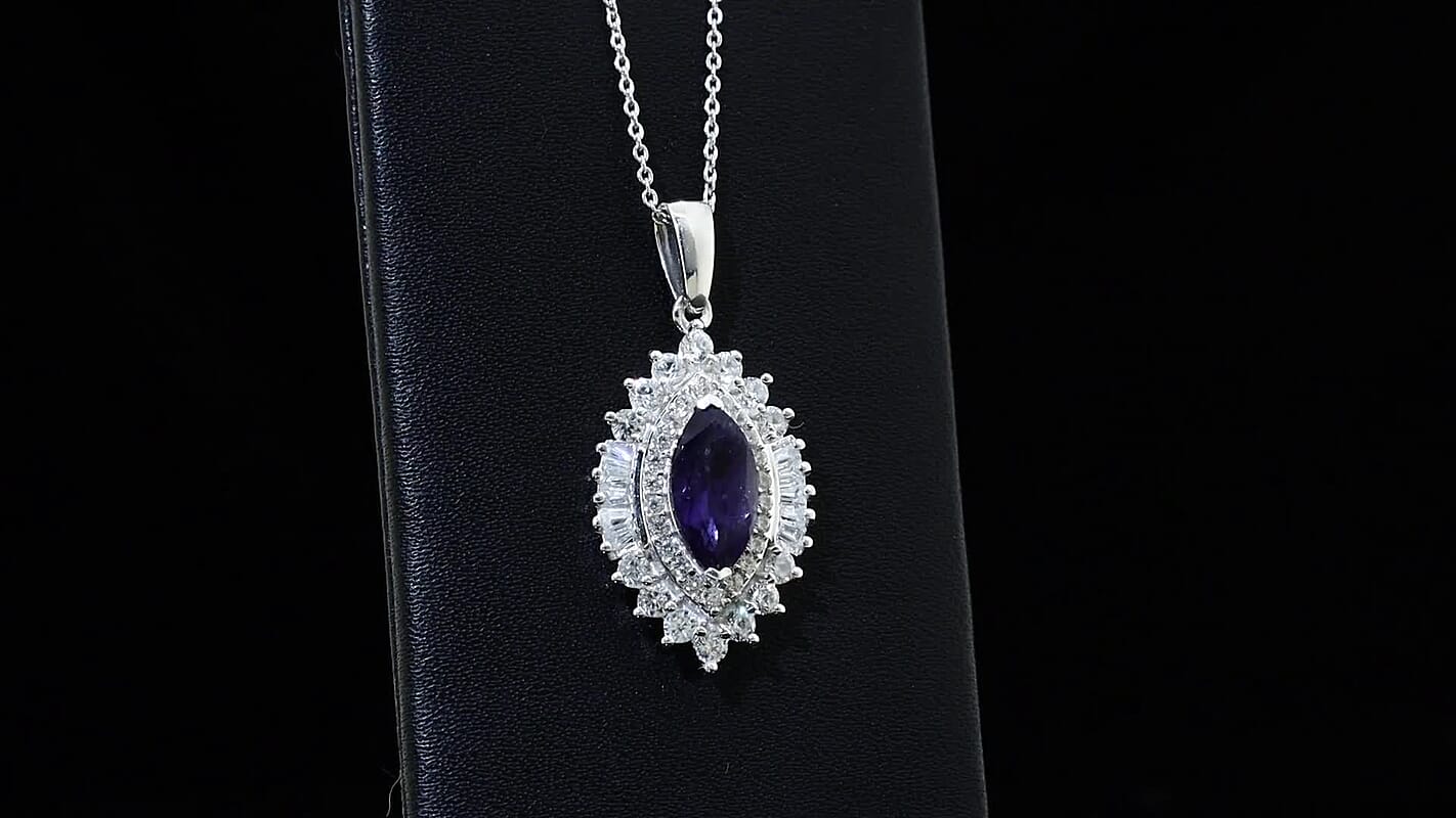 D'Joy Catalina Iolite and White Zircon 2.75 ctw Starlit Grace Pendant Necklace in Rhodium Over Sterling Silver 20 Inches