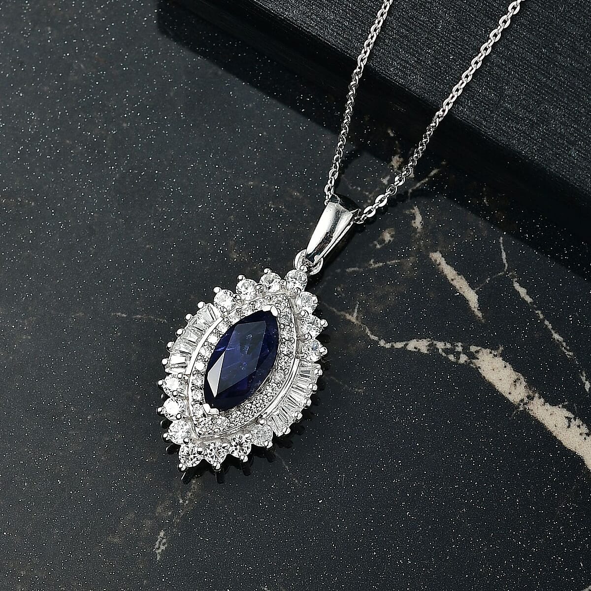 D'Joy Catalina Iolite and White Zircon 2.75 ctw Pendant Necklace in Rhodium Over Sterling Silver 20 Inches image number 1