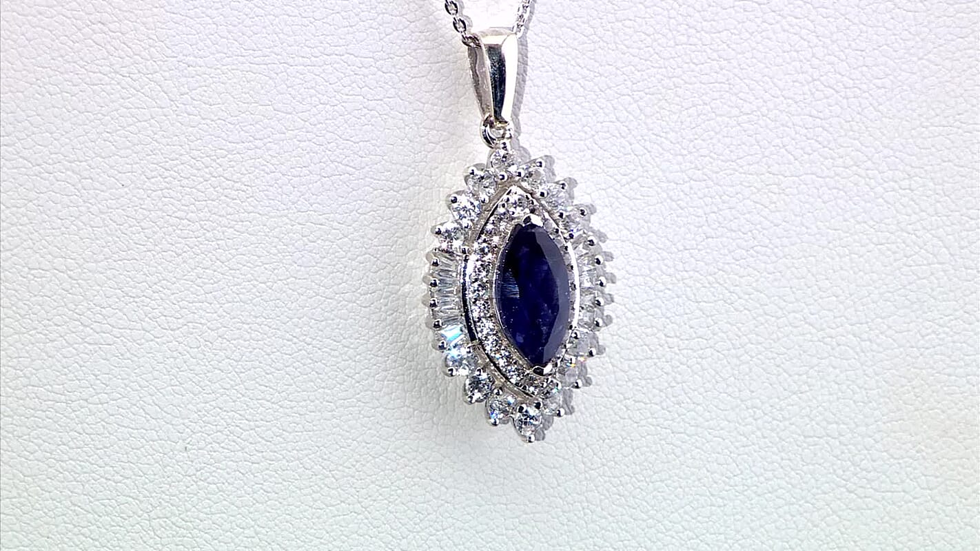 D'Joy Catalina Iolite and White Zircon 2.75 ctw Starlit Grace Pendant Necklace in Rhodium Over Sterling Silver 20 Inches
