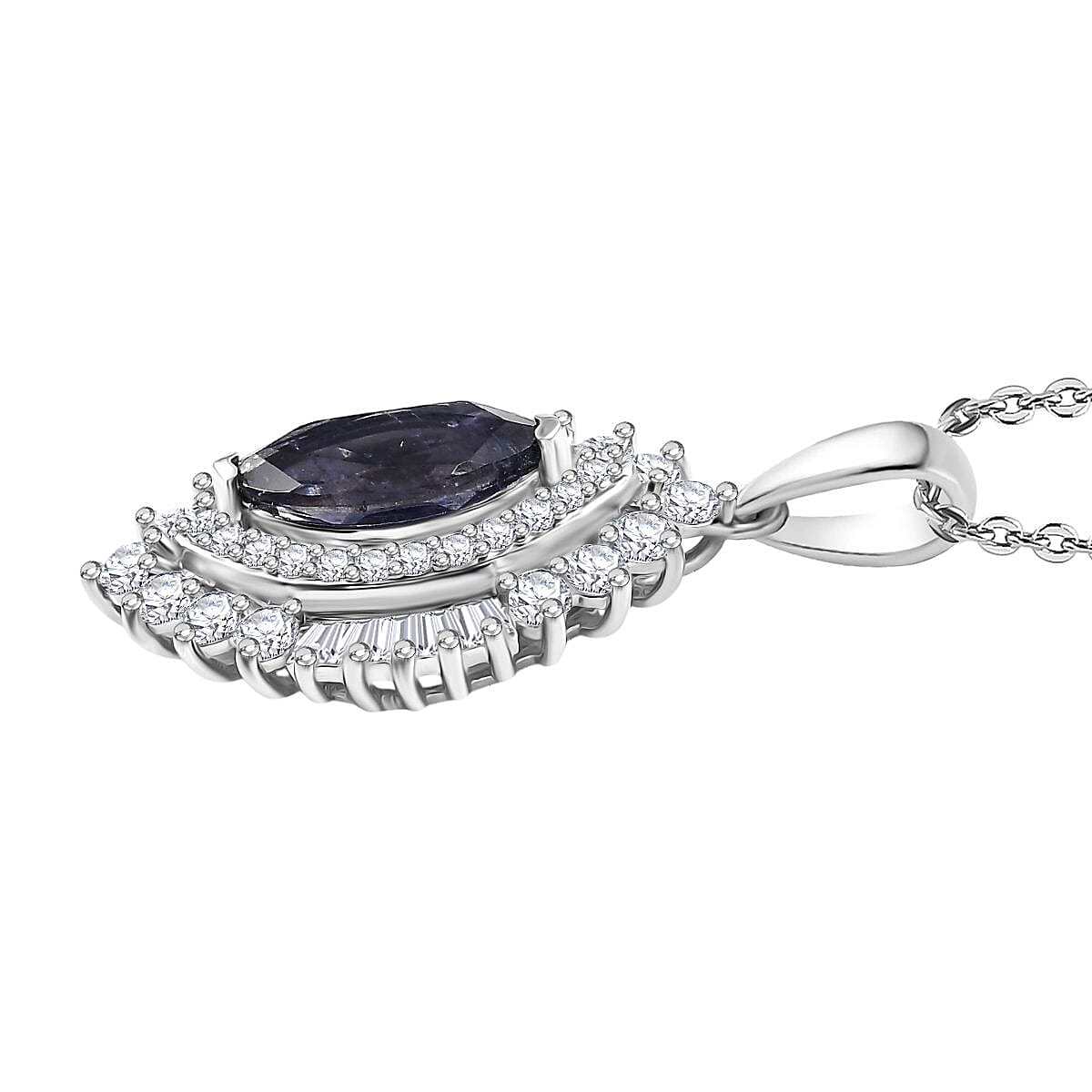 D'Joy Catalina Iolite and White Zircon 2.75 ctw Pendant Necklace in Rhodium Over Sterling Silver 20 Inches image number 3