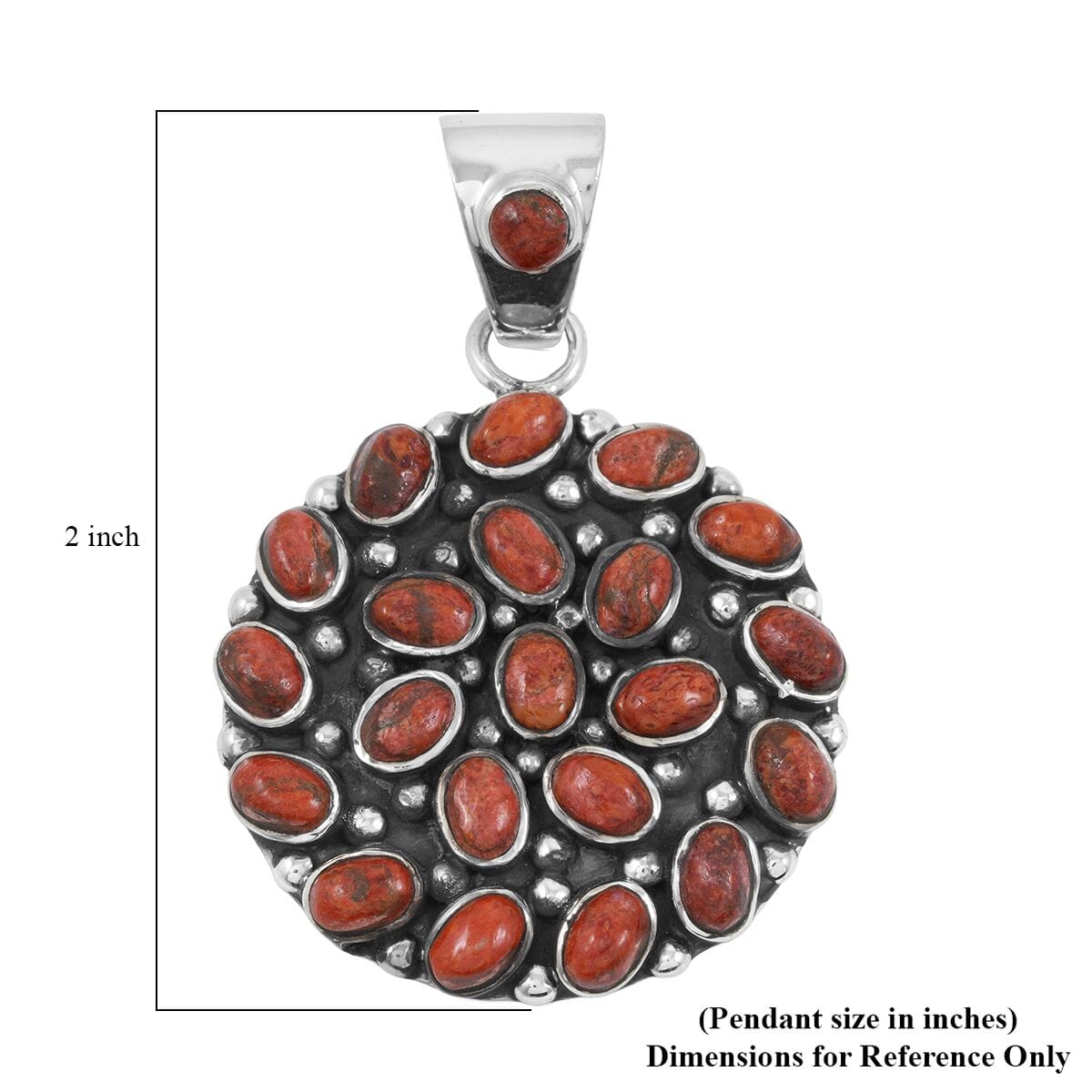 Santa Fe Style Red Coral 57.00 ctw Pendant and Earrings in Sterling Silver image number 4