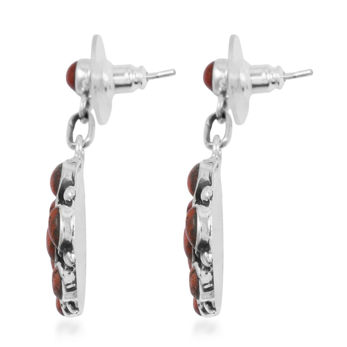 Santa Fe Style Red Coral 57.00 ctw Pendant and Earrings in Sterling Silver image number 6