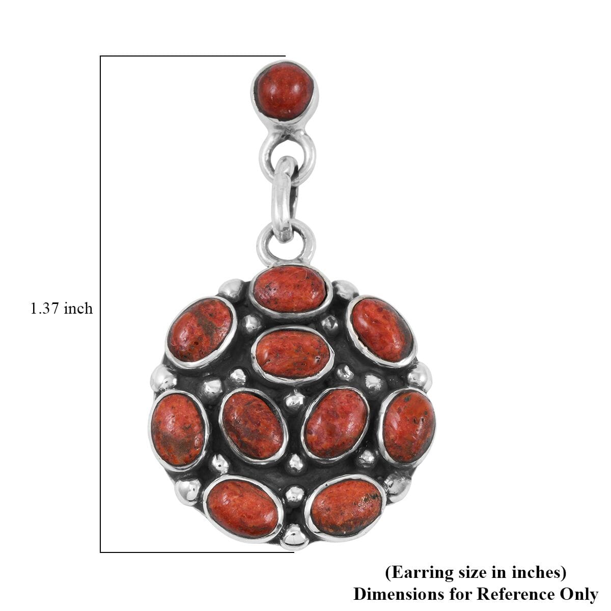 Santa Fe Style Red Coral 57.00 ctw Pendant and Earrings in Sterling Silver image number 7