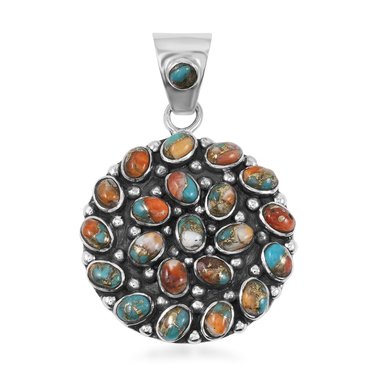 Santa Fe Style Spiny Turquoise 57.00 ctw Pendant and Earrings in Sterling Silver image number 2