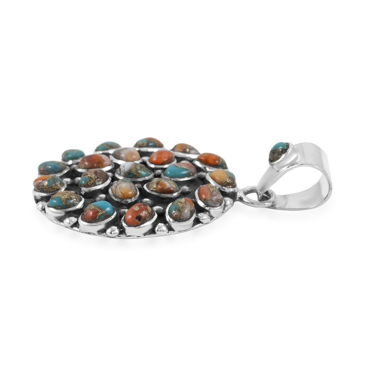 Santa Fe Style Spiny Turquoise 57.00 ctw Pendant and Earrings in Sterling Silver image number 3