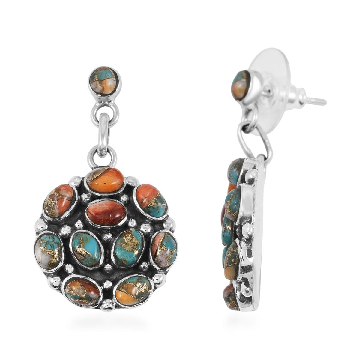 Santa Fe Style Spiny Turquoise 57.00 ctw Pendant and Earrings in Sterling Silver image number 5