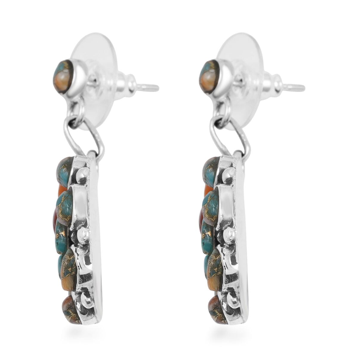 Santa Fe Style Spiny Turquoise 57.00 ctw Pendant and Earrings in Sterling Silver image number 6