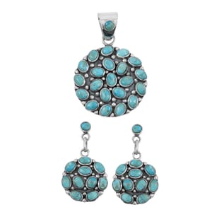 Santa Fe Style Kingman Turquoise 57.00 ctw Pendant and Earrings in Sterling Silver