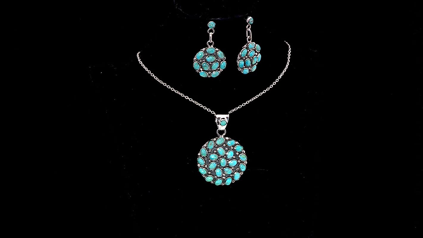 Santa Fe Style Red Coral Pendant and Earrings in Sterling Silver 57.00 ctw