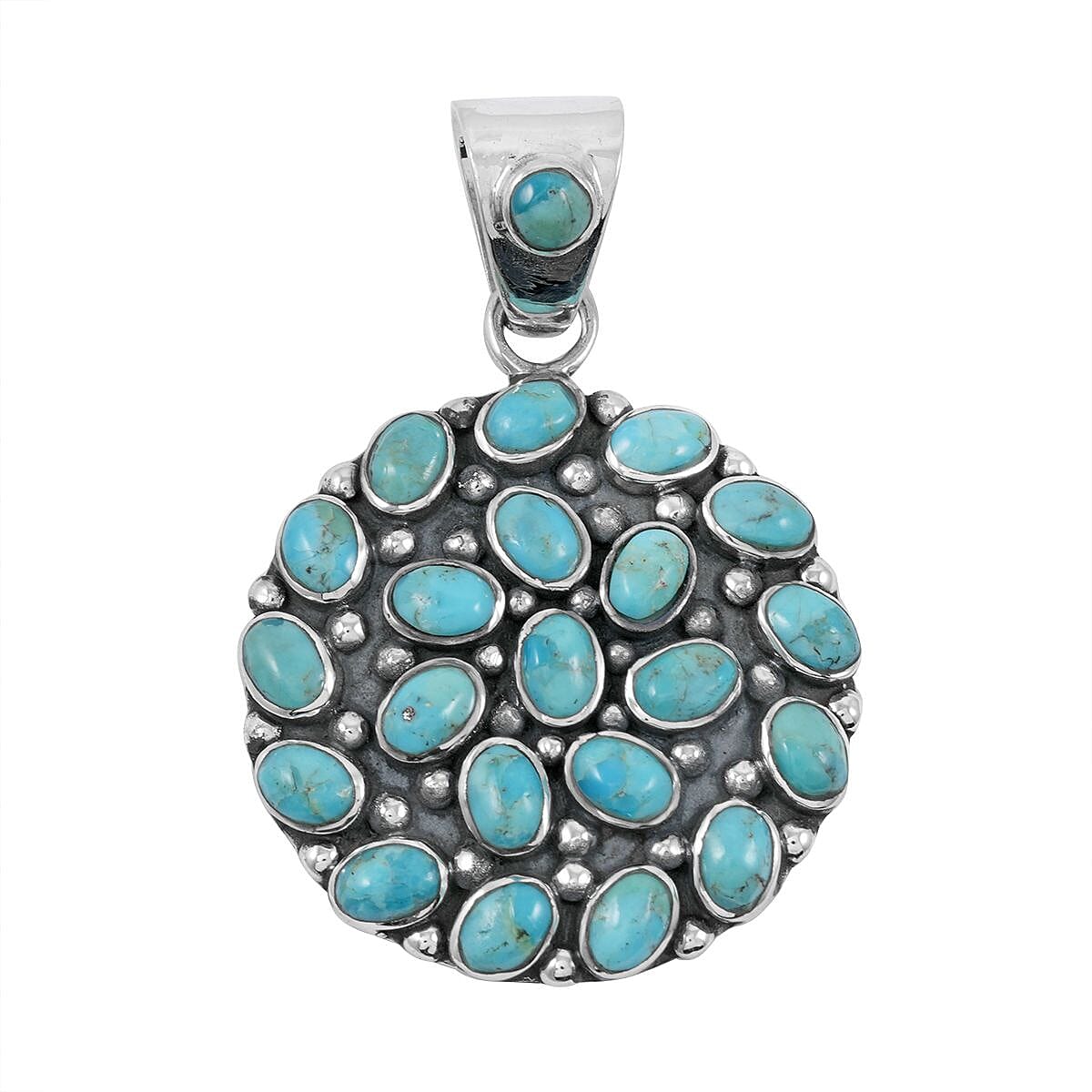 Santa Fe Style Kingman Turquoise 57.00 ctw Pendant without Chain and Earrings in Sterling Silver
