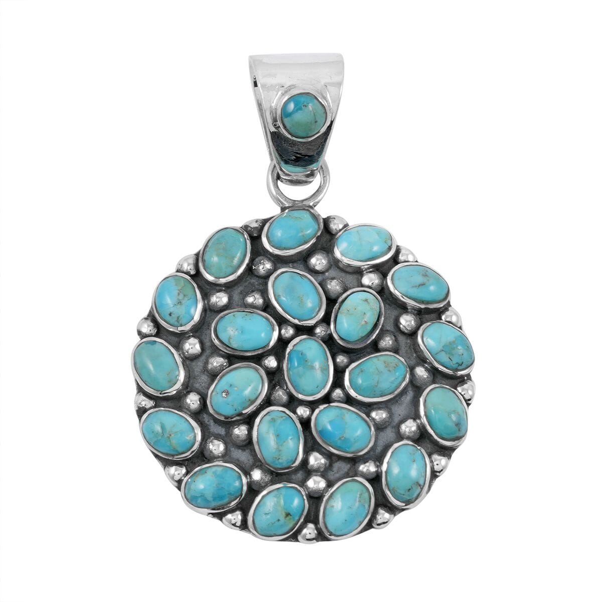 Santa Fe Style Kingman Turquoise 57.00 ctw Pendant and Earrings in Sterling Silver image number 2