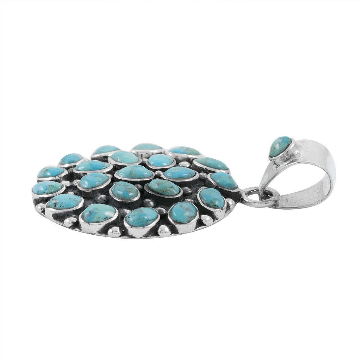 Santa Fe Style Kingman Turquoise 57.00 ctw Pendant and Earrings in Sterling Silver image number 3