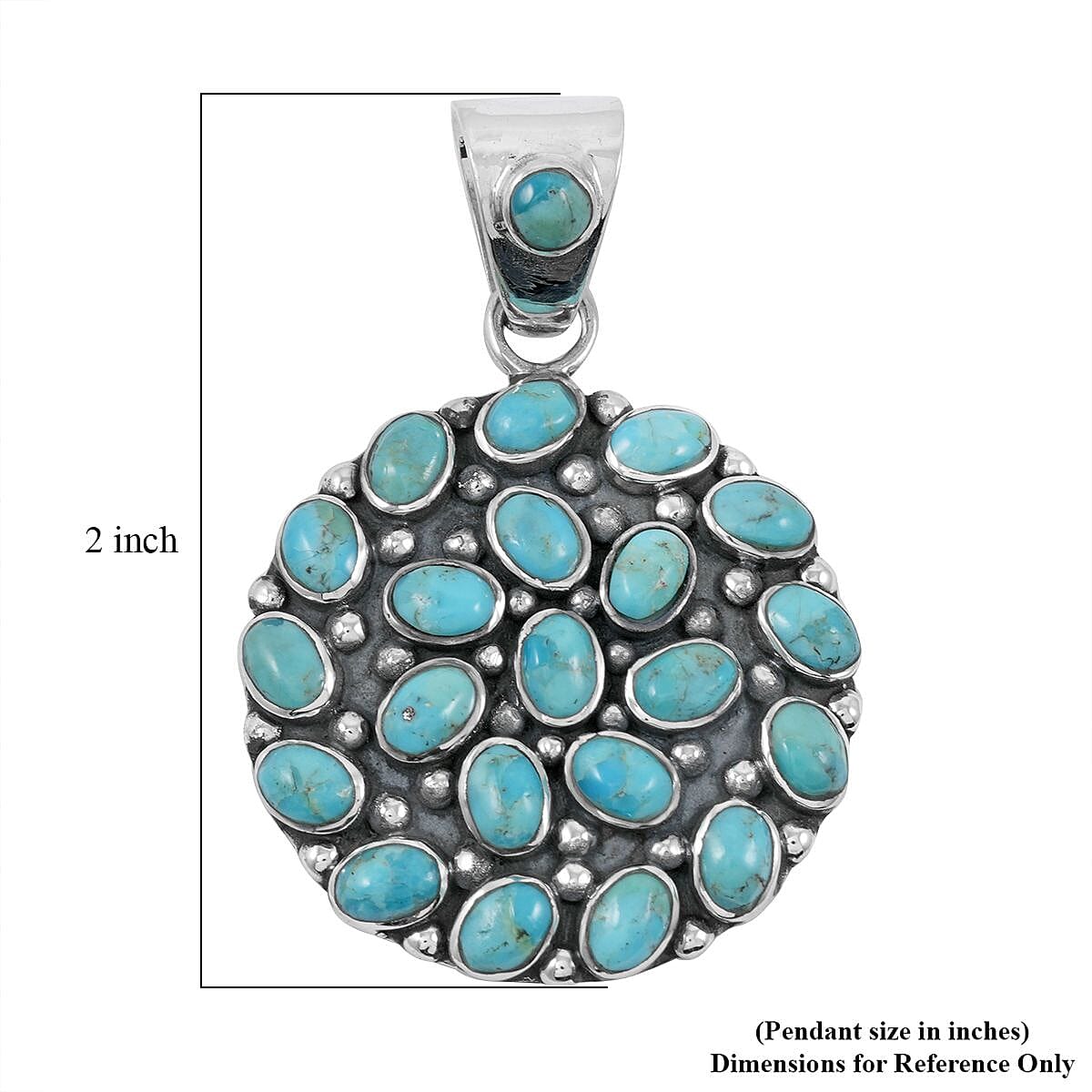 Santa Fe Style Kingman Turquoise 57.00 ctw Pendant without Chain and Earrings in Sterling Silver