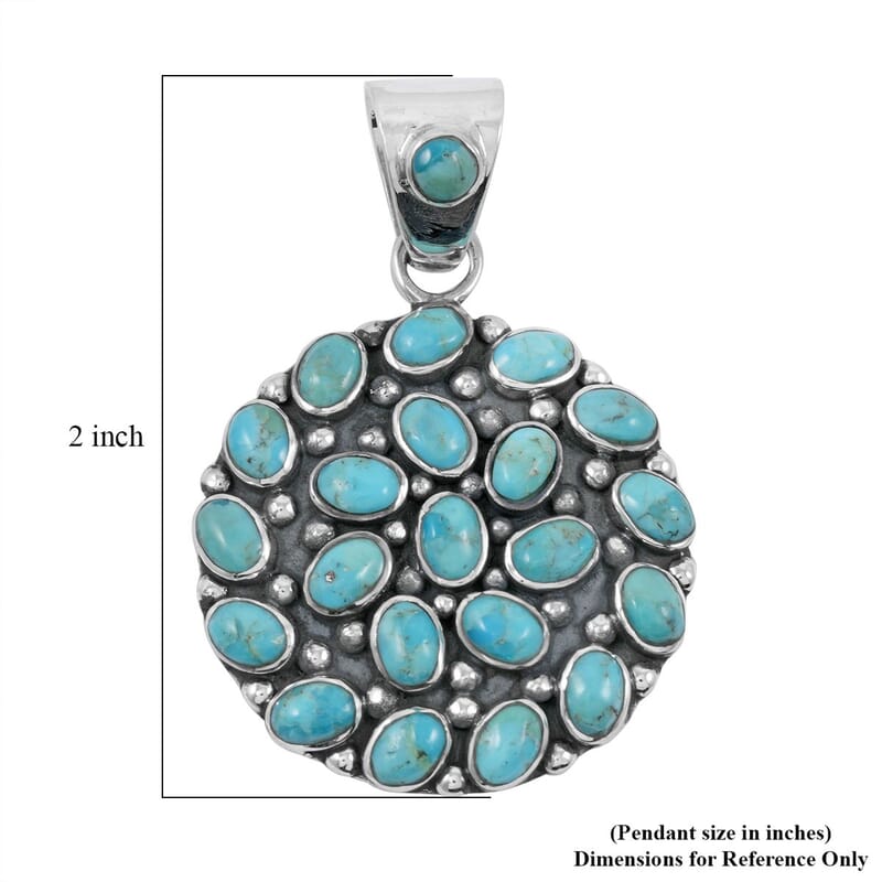 Santa Fe Style Kingman Turquoise 57.00 ctw Pendant without Chain and Earrings in Sterling Silver