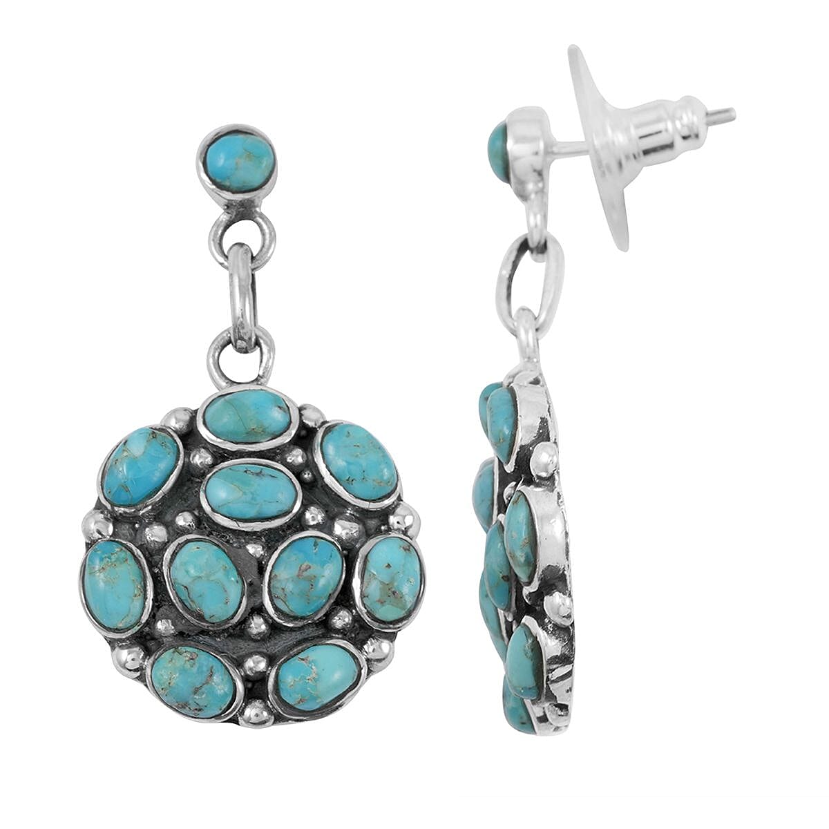 Santa Fe Style Kingman Turquoise 57.00 ctw Pendant without Chain and Earrings in Sterling Silver