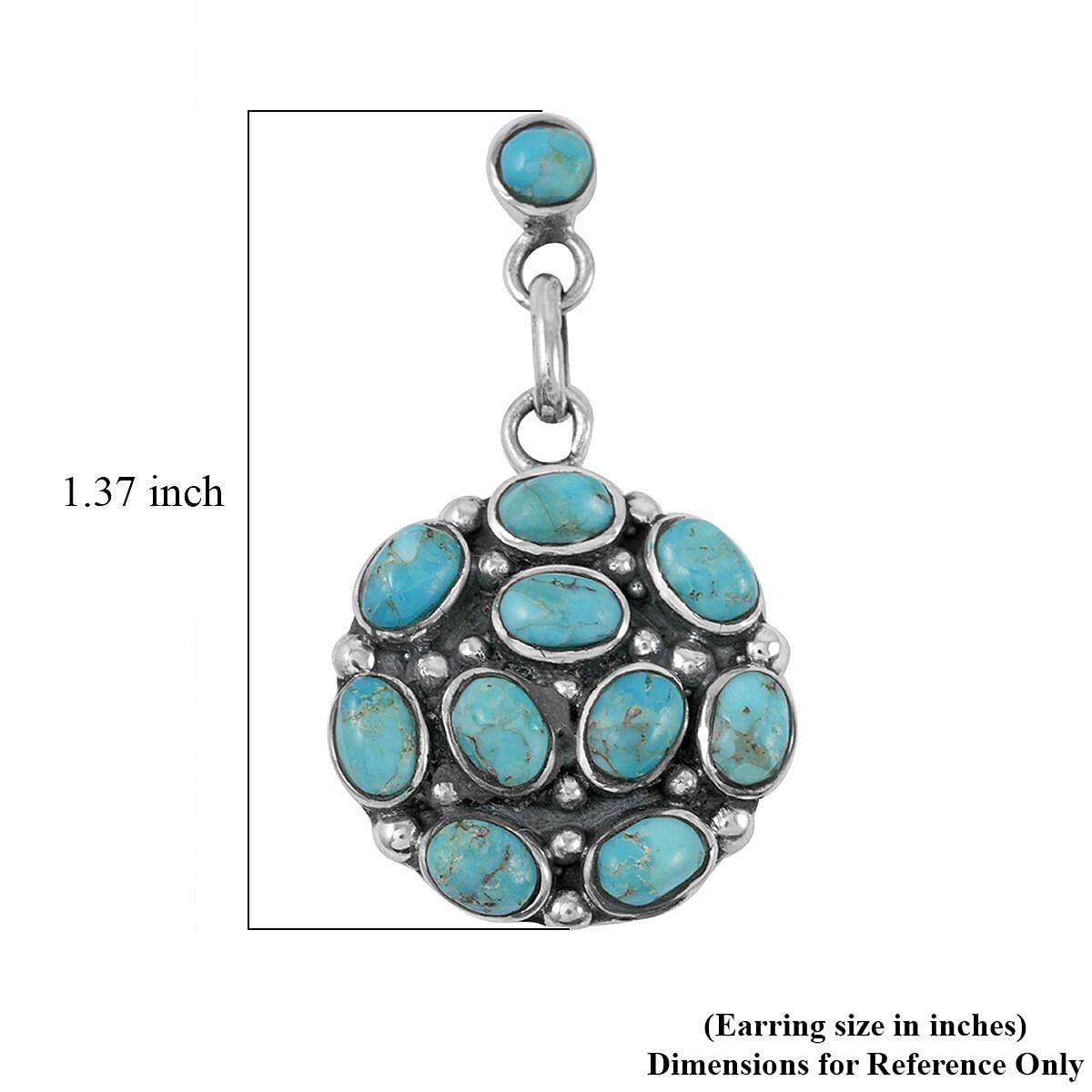 Santa Fe Style Kingman Turquoise 57.00 ctw Pendant without Chain and Earrings in Sterling Silver