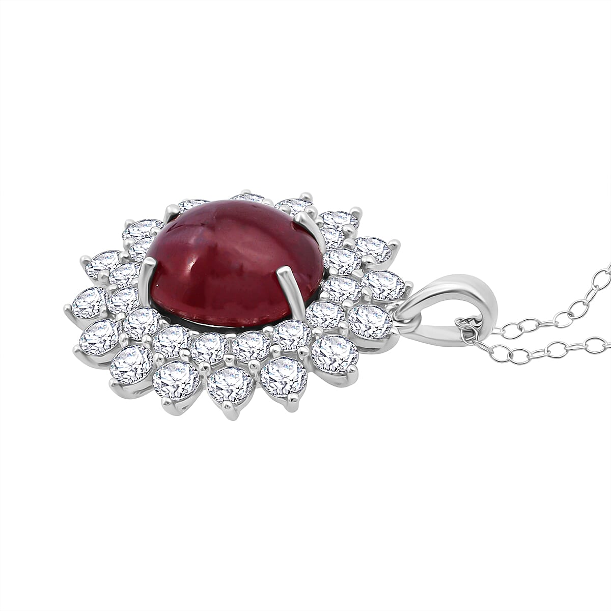 D'Joy Niassa Ruby (FF) and Moissanite 17.25 ctw Sunburst Pendant Necklace in Rhodium Over Sterling Silver 20 Inches image number 3