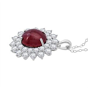 D'Joy Niassa Ruby (FF) and Moissanite 17.25 ctw Sunburst Pendant Necklace in Rhodium Over Sterling Silver 20 Inches