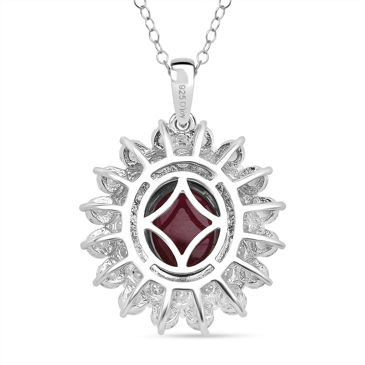 D'Joy Niassa Ruby (FF) and Moissanite 17.25 ctw Sunburst Pendant Necklace in Rhodium Over Sterling Silver 20 Inches