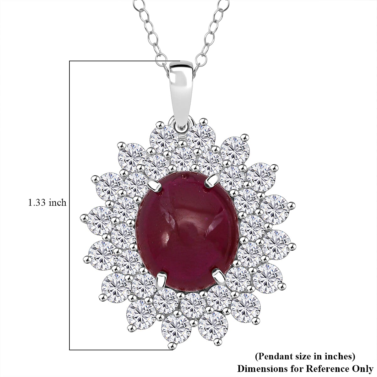 D'Joy Niassa Ruby (FF) and Moissanite 17.25 ctw Sunburst Pendant Necklace in Rhodium Over Sterling Silver 20 Inches