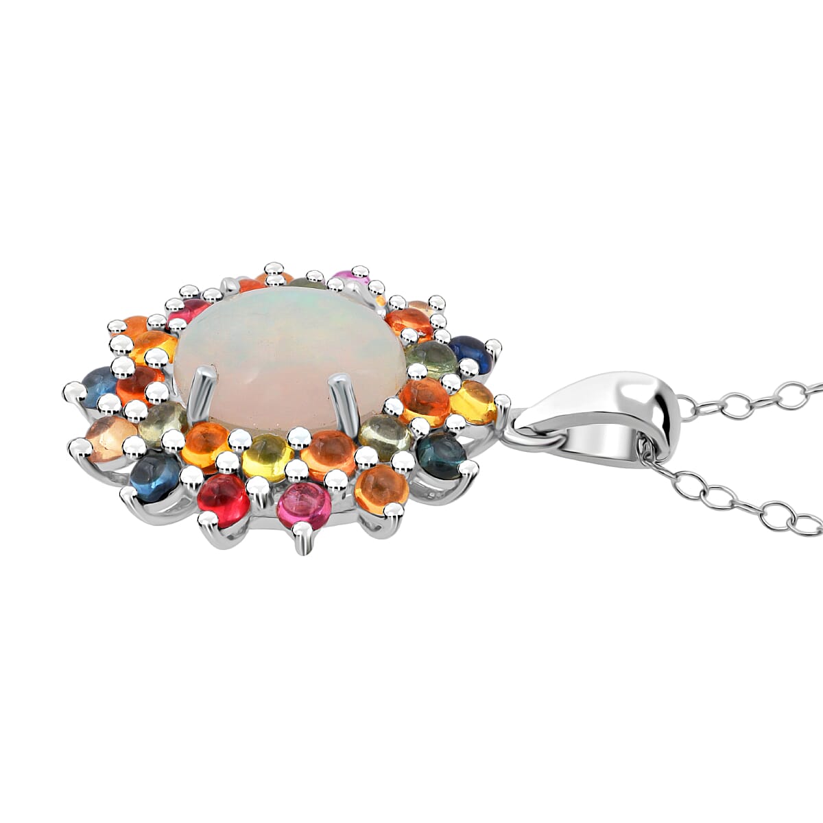 D'Joy Premium Ethiopian Wel Opal and Multi Sapphire 5.10 ctw Pendant Necklace in Rhodium Over Sterling Silver 20 Inches image number 2