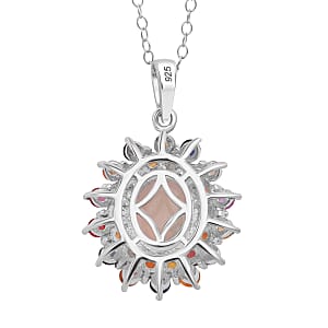 D'Joy Premium Ethiopian Welo Opal and Multi Sapphire 5.10 ctw Celestial Carnival Pendant Necklace in Rhodium Over Sterling Silver 20 Inches